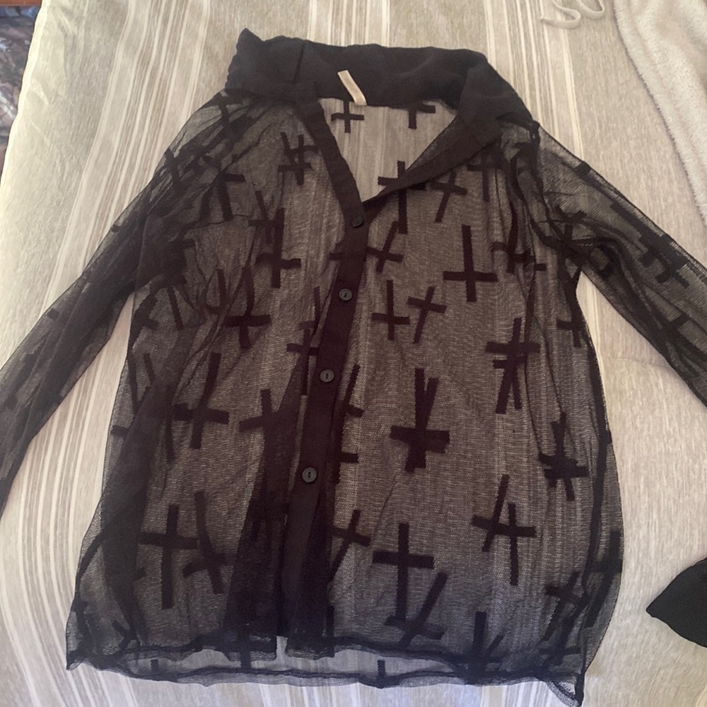 My story, see through, cross black shirt. Button down. Lightly used.